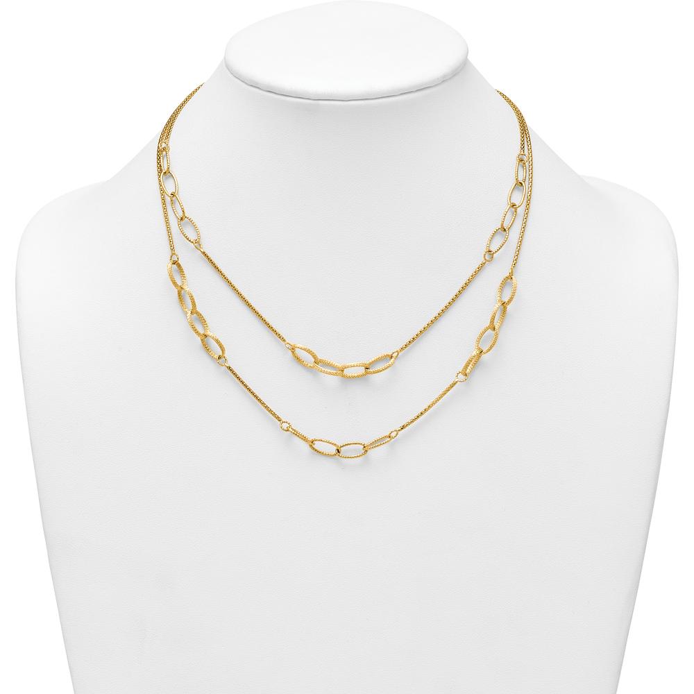 14K Yellow Gold Polished and Textured Woven Double Strand Oval Links Necklace - 17.5" by 0