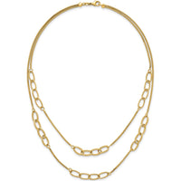 14K Yellow Gold Polished and Textured Woven Double Strand Oval Links Necklace - 17.5" by 0