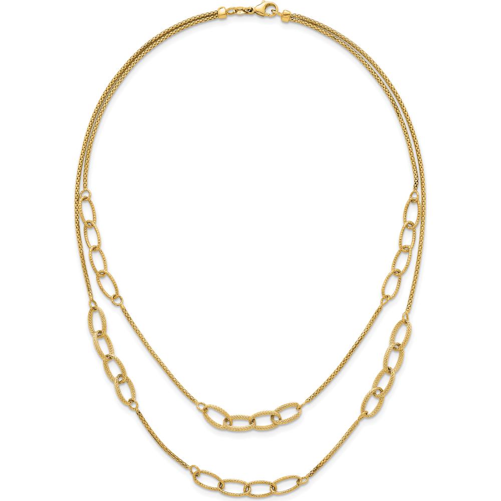 14K Yellow Gold Polished and Textured Woven Double Strand Oval Links Necklace - 17.5" by 0