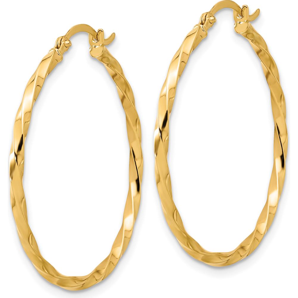 14K Yellow Gold Polished and Twisted 1.8mm Hoop Earrings - 33.5mm Length by 0