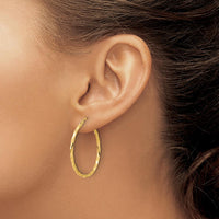 14K Yellow Gold Polished and Twisted 1.8mm Hoop Earrings - 33.5mm Length by 0