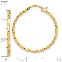 14K Yellow Gold Polished and Twisted 1.8mm Hoop Earrings - 33.5mm Length by 0