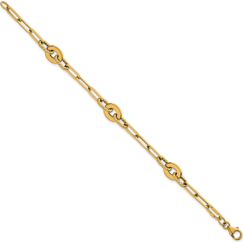 14K Yellow Gold Polished and Twisted 9.2mm Open Link Bracelet - 7.5” Length by Oro Pregiato