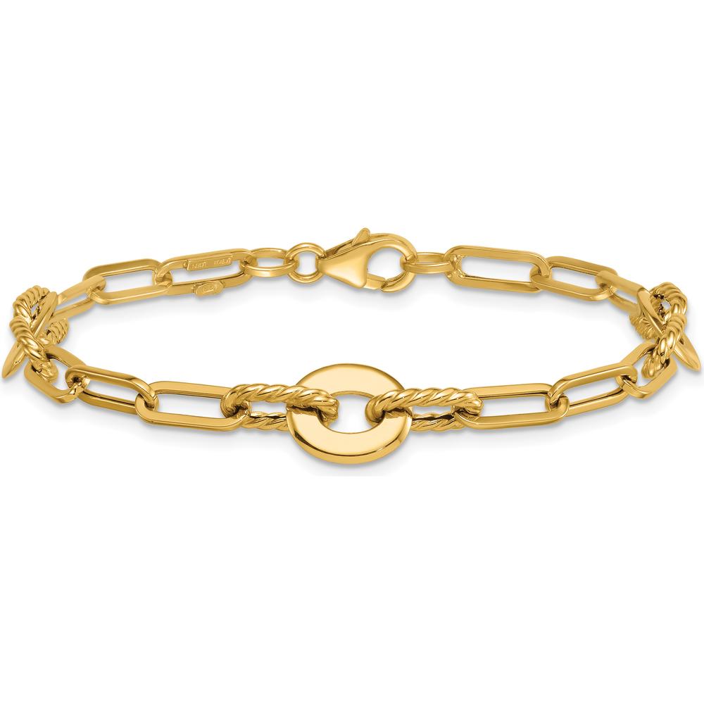 14K Yellow Gold Polished and Twisted 9.2mm Open Link Bracelet - 7.5” Length by Oro Pregiato
