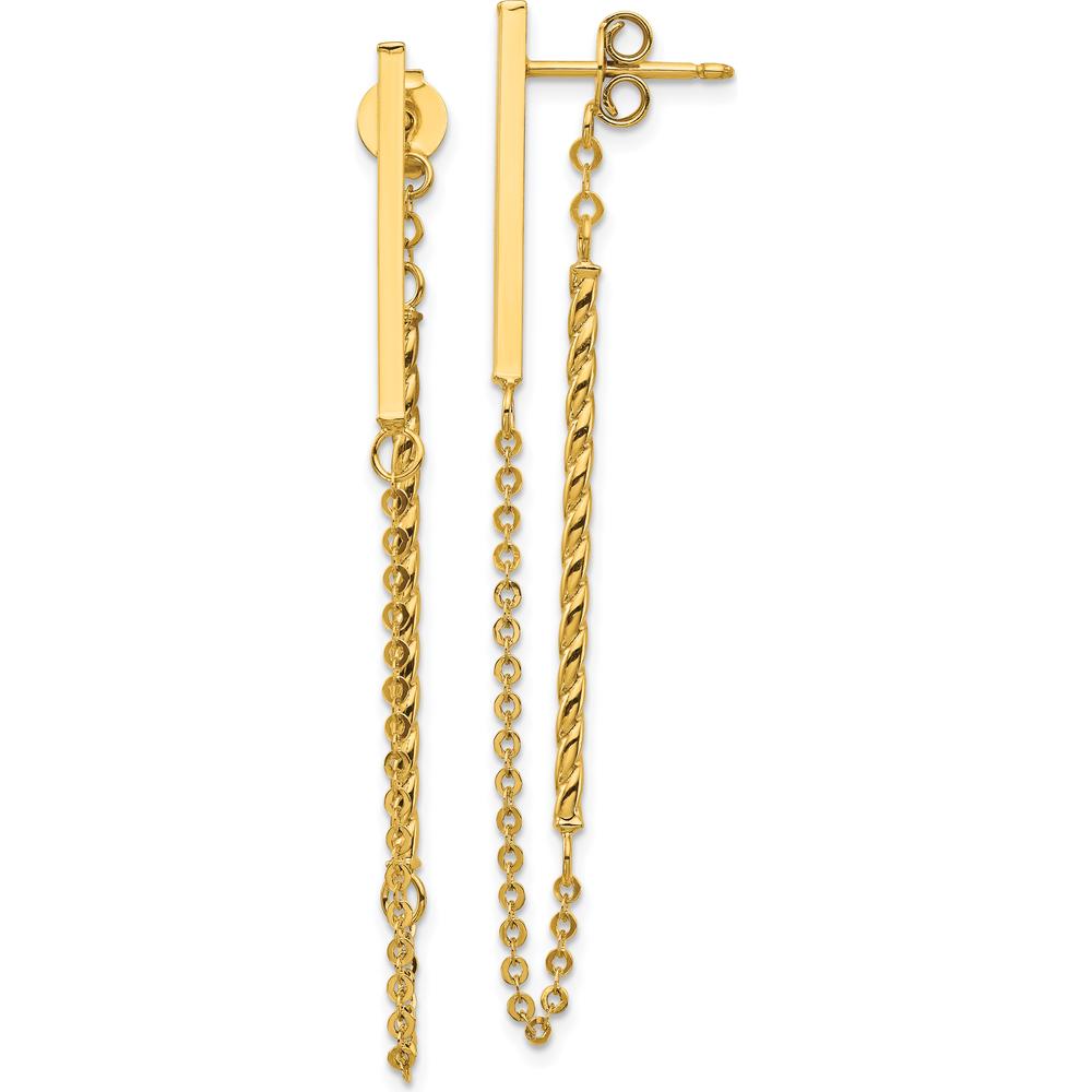 14K Yellow Gold Polished and Twisted Bar Drop Earrings with Chain Detail by 0