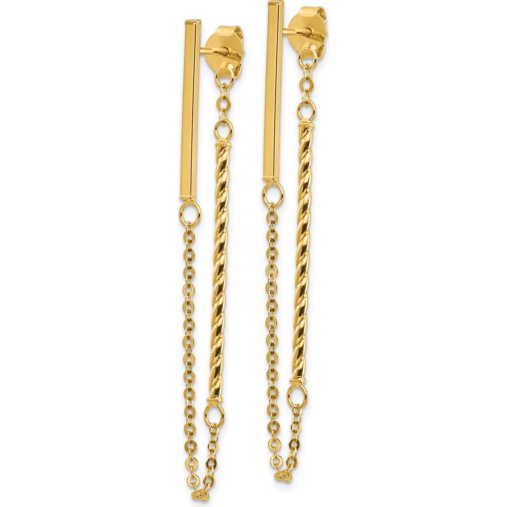 14K Yellow Gold Polished and Twisted Bar Drop Earrings with Chain Detail by 0