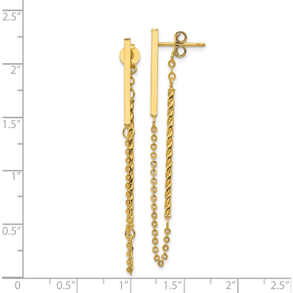 14K Yellow Gold Polished and Twisted Bar Drop Earrings with Chain Detail by 0