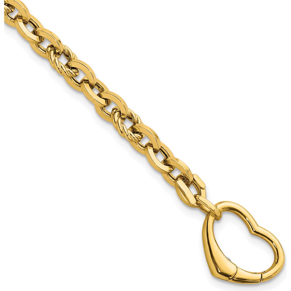 14K Yellow Gold Polished and Twisted Cable Link 7.5" Bracelet with Heart Clasp by 0