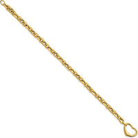 14K Yellow Gold Polished and Twisted Cable Link 7.5" Bracelet with Heart Clasp by 0