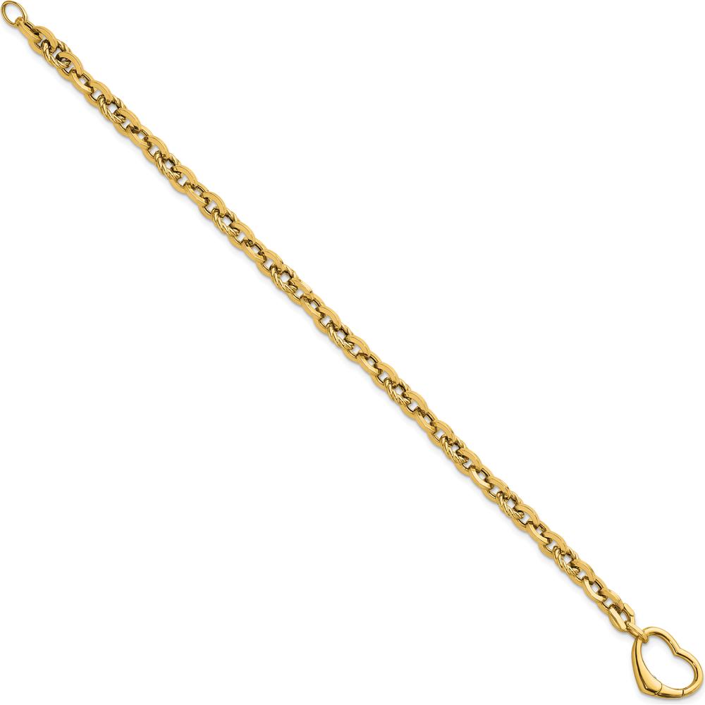 14K Yellow Gold Polished and Twisted Cable Link 7.5" Bracelet with Heart Clasp by 0