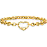 14K Yellow Gold Polished and Twisted Cable Link 7.5" Bracelet with Heart Clasp by 0