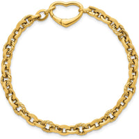 14K Yellow Gold Polished and Twisted Cable Link 7.5" Bracelet with Heart Clasp by 0
