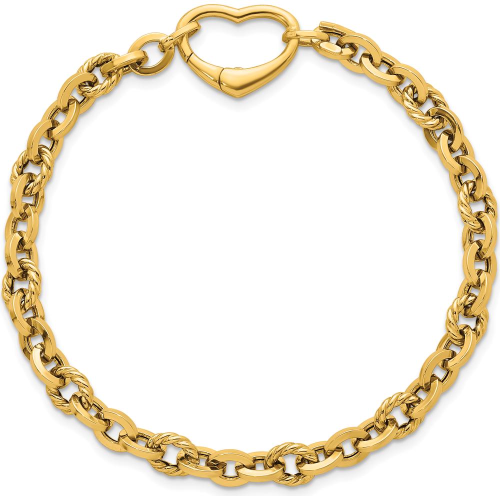 14K Yellow Gold Polished and Twisted Cable Link 7.5" Bracelet with Heart Clasp by 0