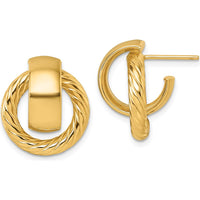 14K Yellow Gold Polished and Twisted Doorknocker C-Hoop Post Earrings by 0