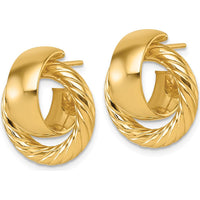 14K Yellow Gold Polished and Twisted Doorknocker C-Hoop Post Earrings by 0