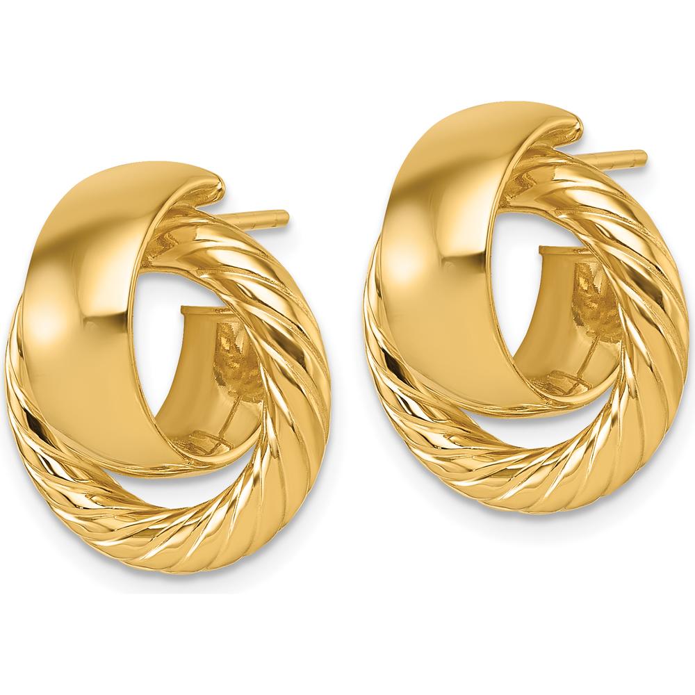 14K Yellow Gold Polished and Twisted Doorknocker C-Hoop Post Earrings by 0
