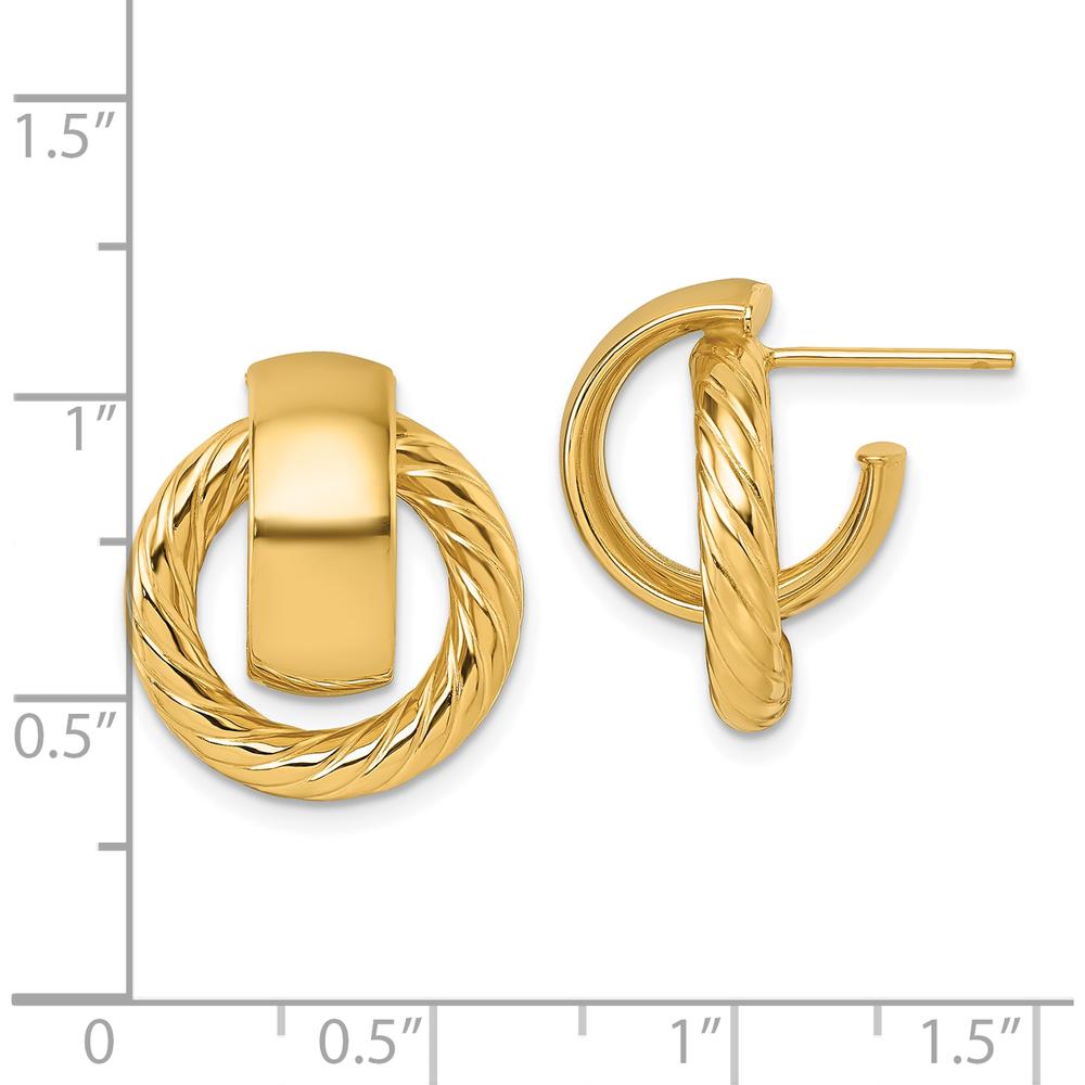 14K Yellow Gold Polished and Twisted Doorknocker C-Hoop Post Earrings by 0