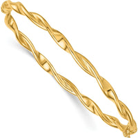 14K Yellow Gold Polished and Twisted Hinged Bangle Bracelet - 3.80mm Width by Oro Pregiato