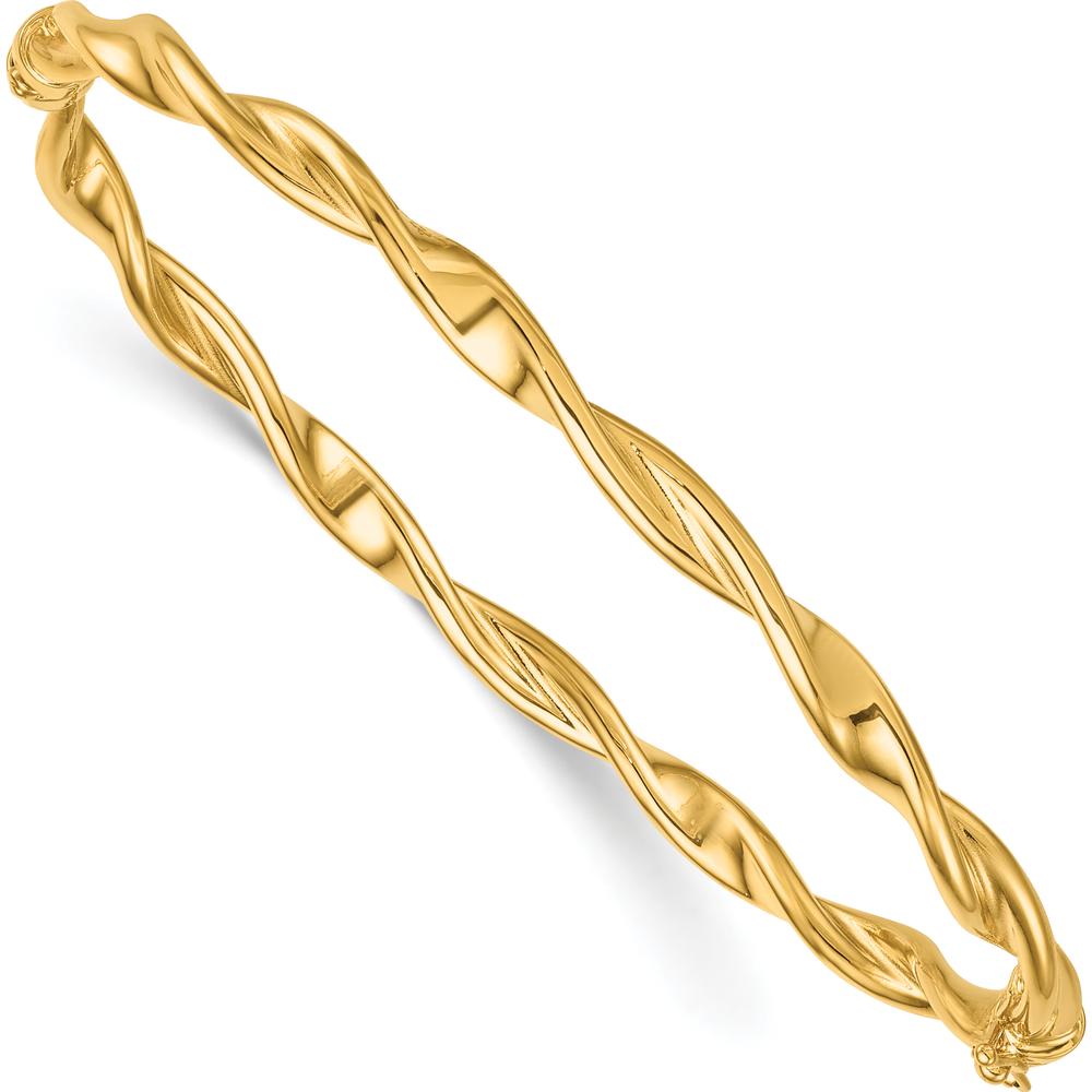 14K Yellow Gold Polished and Twisted Hinged Bangle Bracelet - 3.80mm Width by Oro Pregiato