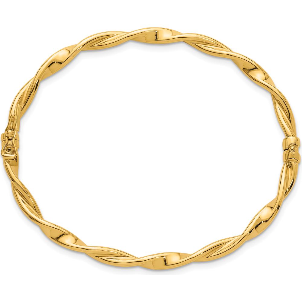 14K Yellow Gold Polished and Twisted Hinged Bangle Bracelet - 3.80mm Width by Oro Pregiato