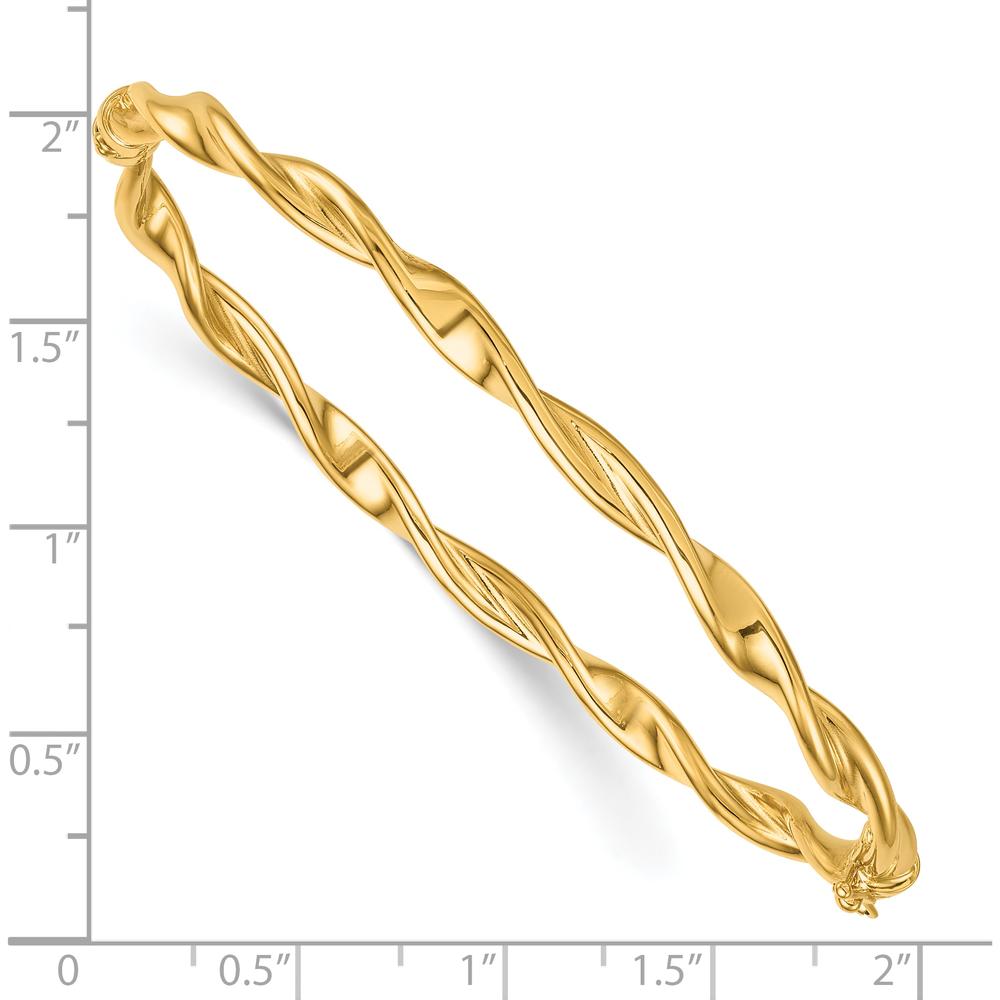 14K Yellow Gold Polished and Twisted Hinged Bangle Bracelet - 3.80mm Width by Oro Pregiato