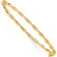 14K Yellow Gold Polished and Twisted Hinged Oval Bangle Bracelet - 2.90mm Width by Oro Pregiato