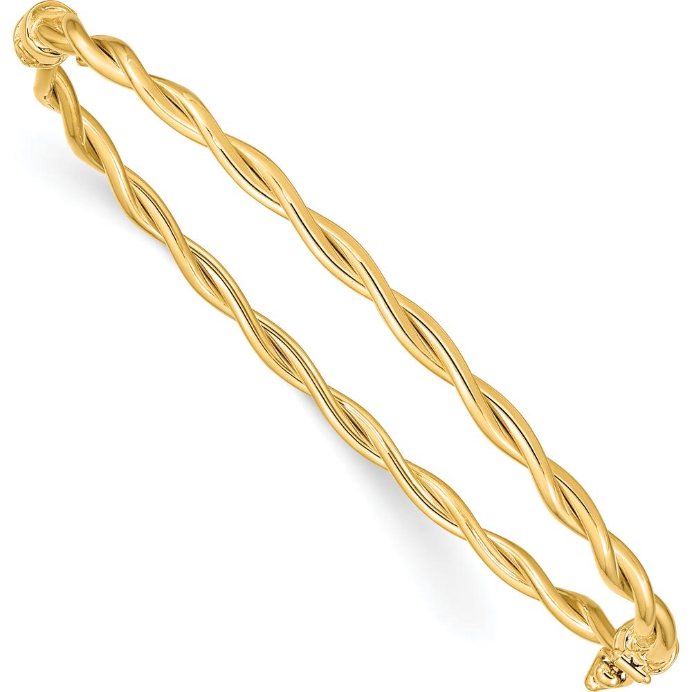 14K Yellow Gold Polished and Twisted Hinged Oval Bangle Bracelet - 2.90mm Width by Oro Pregiato