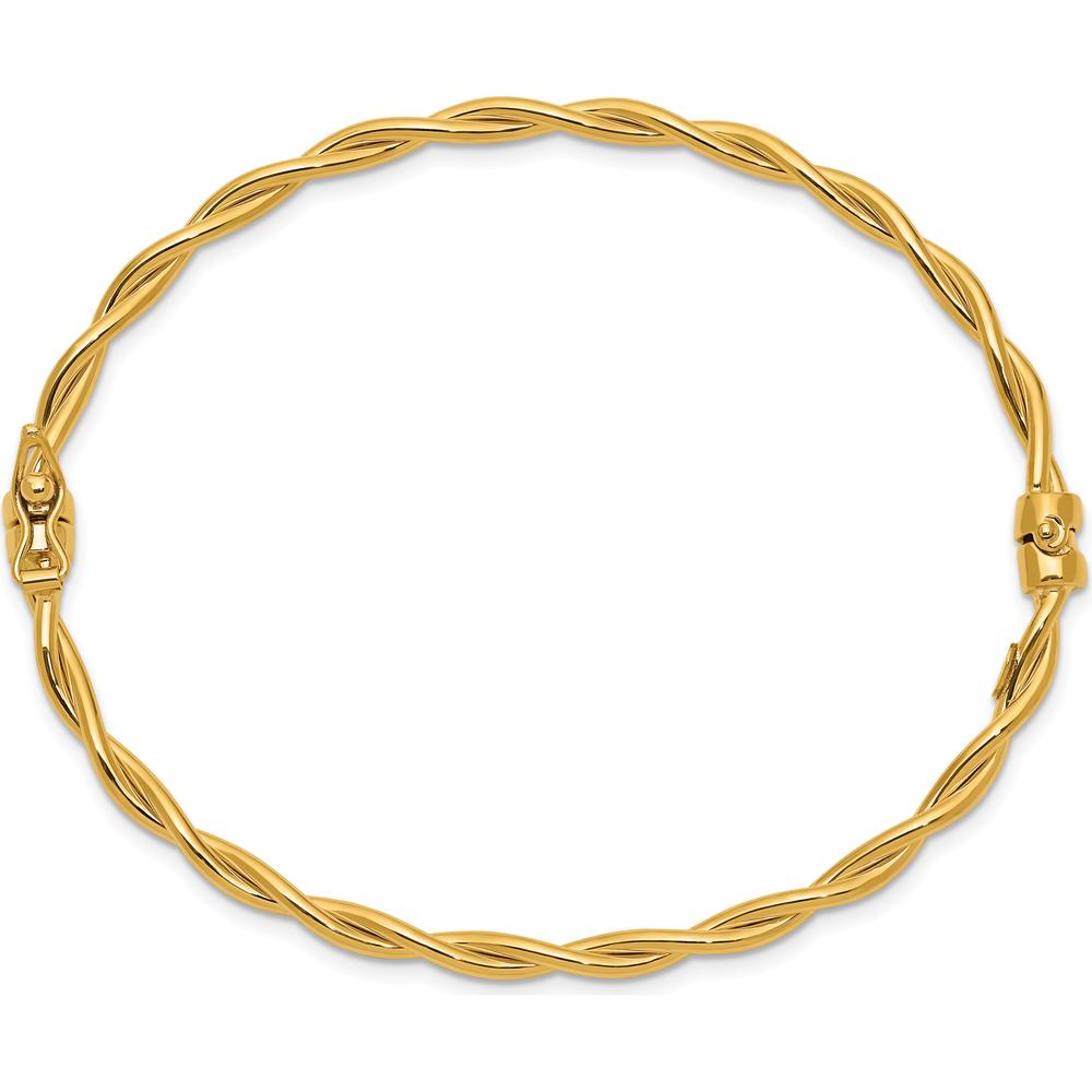 14K Yellow Gold Polished and Twisted Hinged Oval Bangle Bracelet - 2.90mm Width by Oro Pregiato