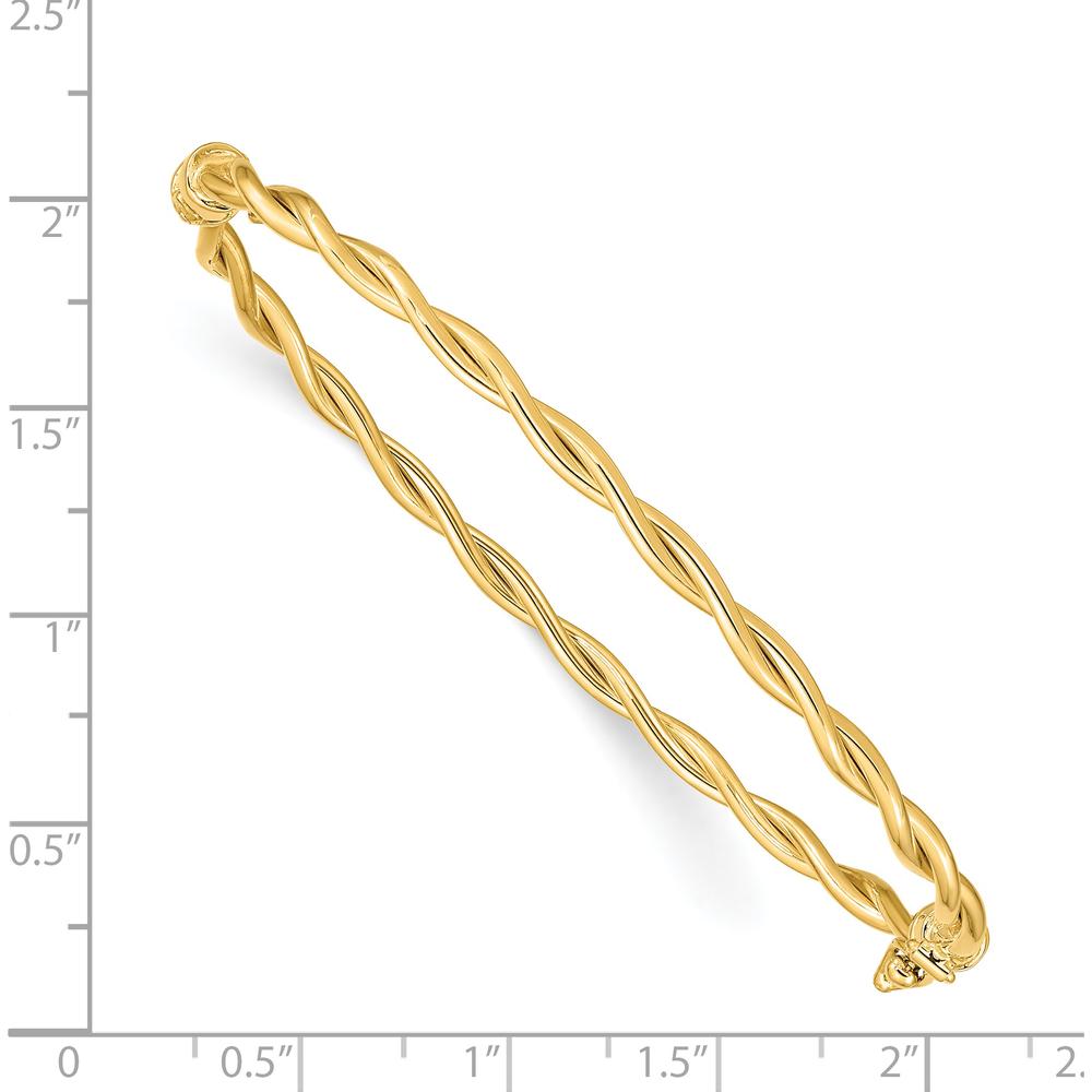 14K Yellow Gold Polished and Twisted Hinged Oval Bangle Bracelet - 2.90mm Width by Oro Pregiato