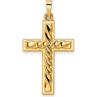 14K Yellow Gold Polished and Twisted Hollow Cross Pendant - Unisex by Oro Pregiato