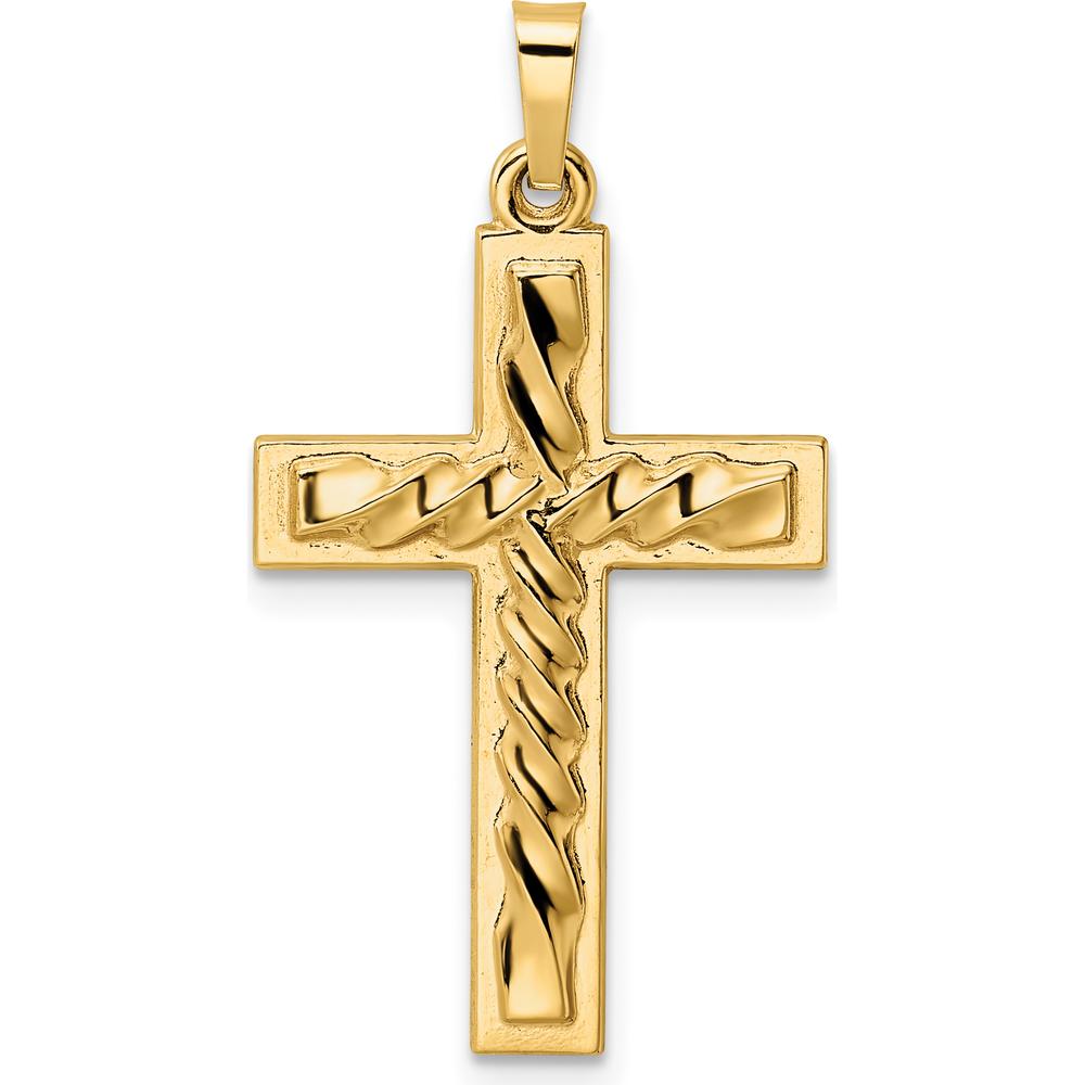 14K Yellow Gold Polished and Twisted Hollow Cross Pendant - Unisex by Oro Pregiato