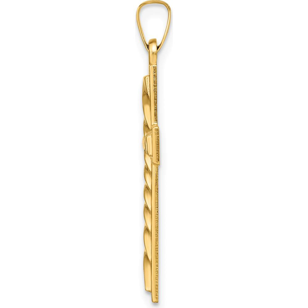 14K Yellow Gold Polished and Twisted Hollow Cross Pendant - Unisex by Oro Pregiato