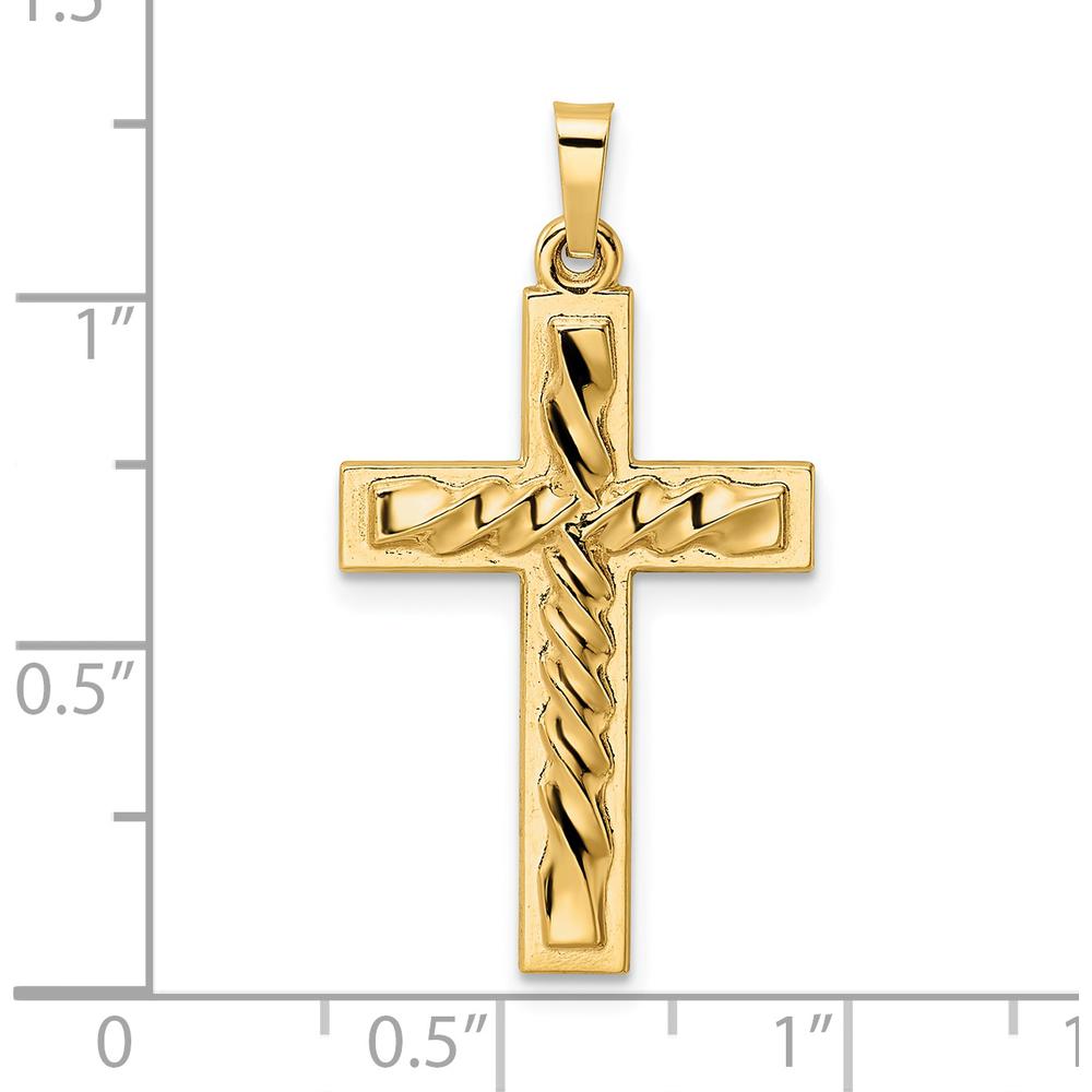 14K Yellow Gold Polished and Twisted Hollow Cross Pendant - Unisex by Oro Pregiato