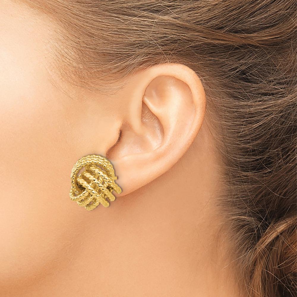 14K Yellow Gold Polished & Twisted Love Knot Button Earrings by 0