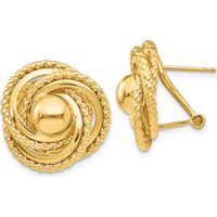 14K Yellow Gold Polished & Twisted Omega Back Button Earrings with Diamond-Cut Texture by Oro Pregiato
