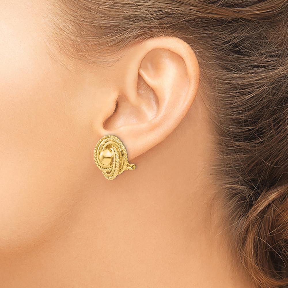 14K Yellow Gold Polished & Twisted Omega Back Button Earrings with Diamond-Cut Texture by Oro Pregiato