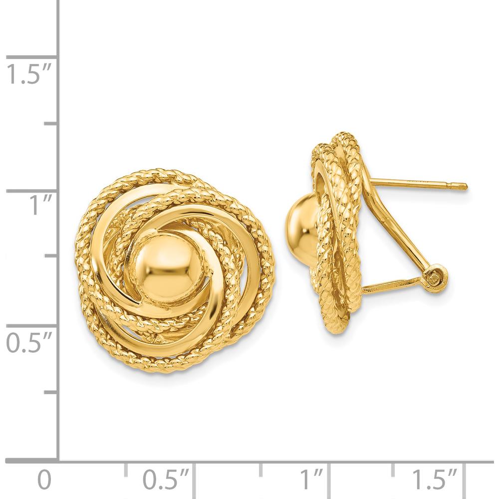 14K Yellow Gold Polished & Twisted Omega Back Button Earrings with Diamond-Cut Texture by Oro Pregiato