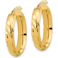 14K Yellow Gold Polished and Twisted Oval Hoop Earrings - 25.4mm Length by 0