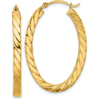 14K Yellow Gold Polished & Twisted Oval Hoop Earrings - 37.54mm Length by 0