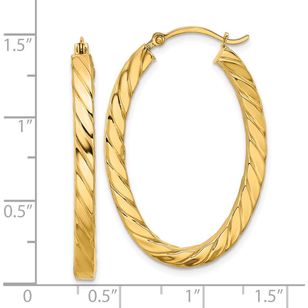 14K Yellow Gold Polished & Twisted Oval Hoop Earrings - 37.54mm Length by 0