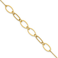 14K Yellow Gold Polished and Twisted Oval Link Bracelet with Lobster Clasp - 6.75" Plus 0.5" Extender by 0
