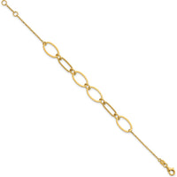14K Yellow Gold Polished and Twisted Oval Link Bracelet with Lobster Clasp - 6.75" Plus 0.5" Extender by 0