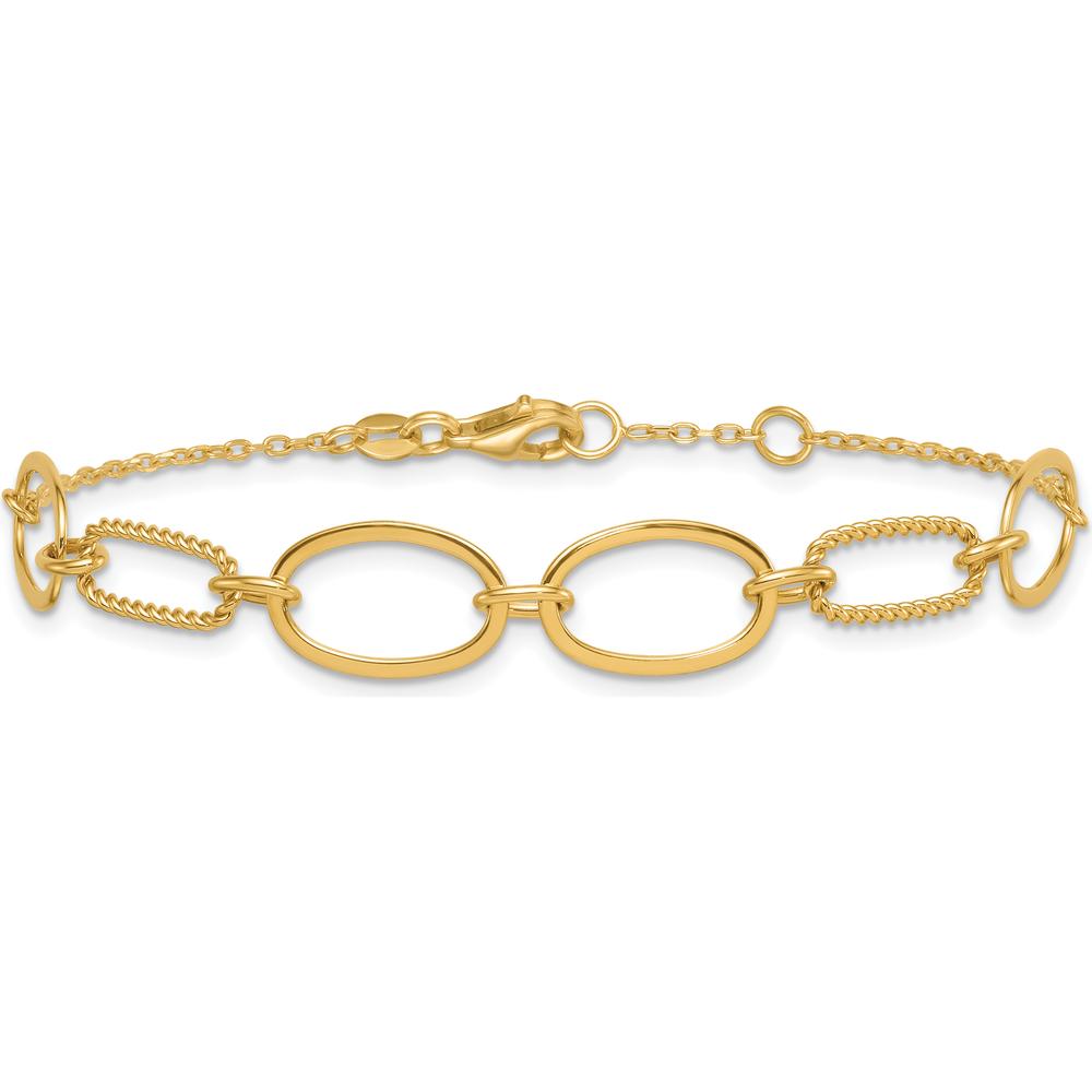 14K Yellow Gold Polished and Twisted Oval Link Bracelet with Lobster Clasp - 6.75" Plus 0.5" Extender by 0
