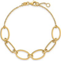 14K Yellow Gold Polished and Twisted Oval Link Bracelet with Lobster Clasp - 6.75" Plus 0.5" Extender by 0
