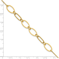 14K Yellow Gold Polished and Twisted Oval Link Bracelet with Lobster Clasp - 6.75" Plus 0.5" Extender by 0