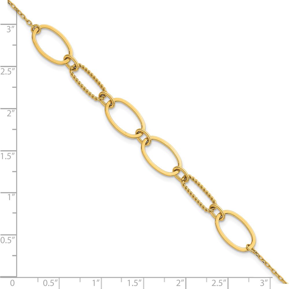 14K Yellow Gold Polished and Twisted Oval Link Bracelet with Lobster Clasp - 6.75" Plus 0.5" Extender by 0