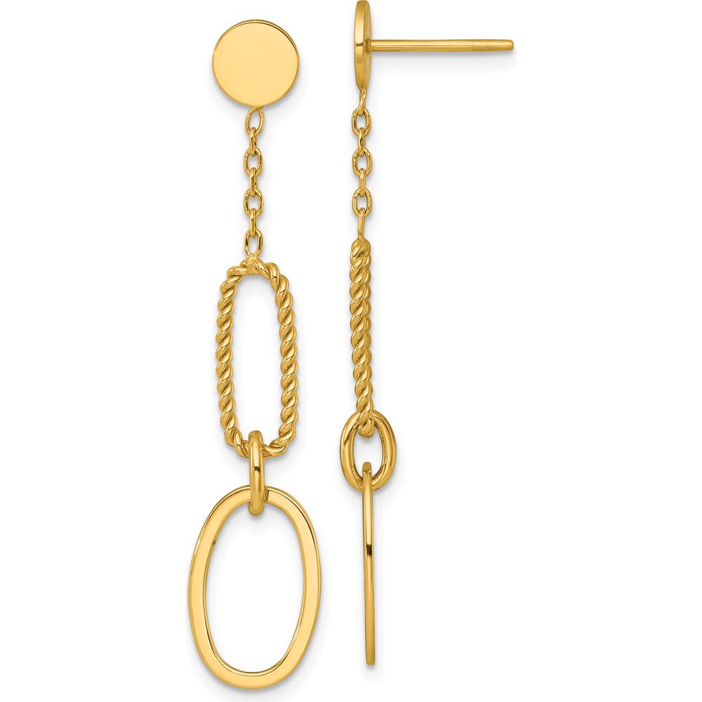 14K Yellow Gold Polished and Twisted Oval Link Drop Earrings - 46mm Length by 0