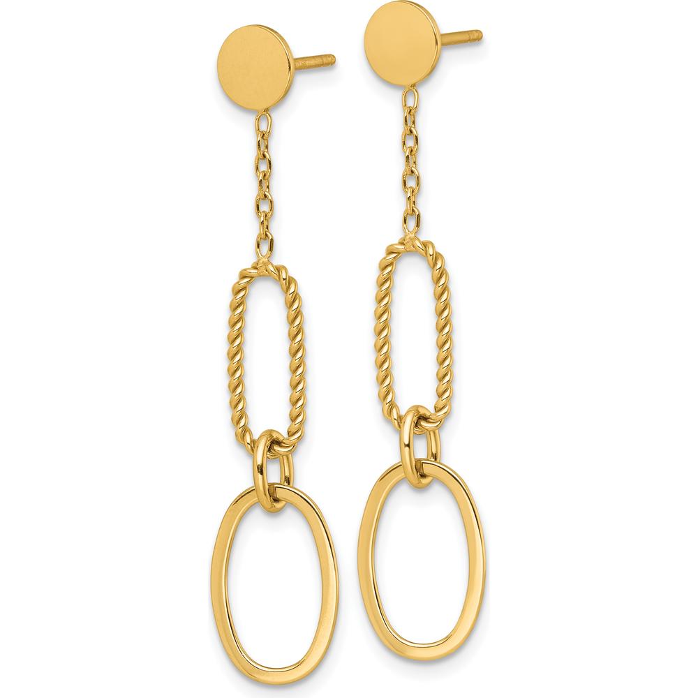 14K Yellow Gold Polished and Twisted Oval Link Drop Earrings - 46mm Length by 0