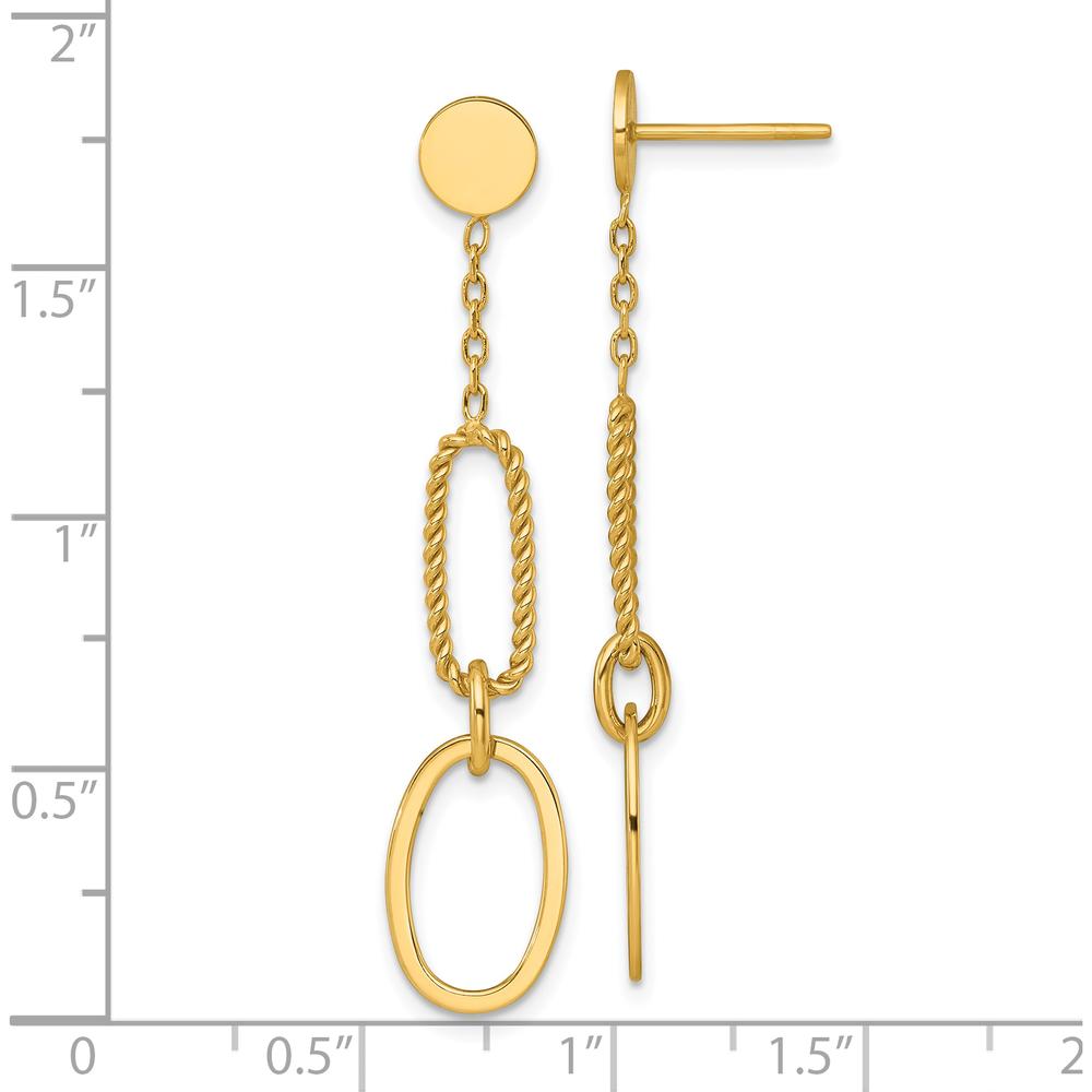 14K Yellow Gold Polished and Twisted Oval Link Drop Earrings - 46mm Length by 0