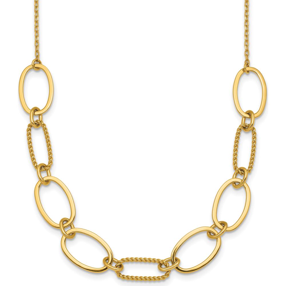 14K Yellow Gold Polished and Twisted Oval Link Necklace with 2" Extender - 9.5mm Width by 0